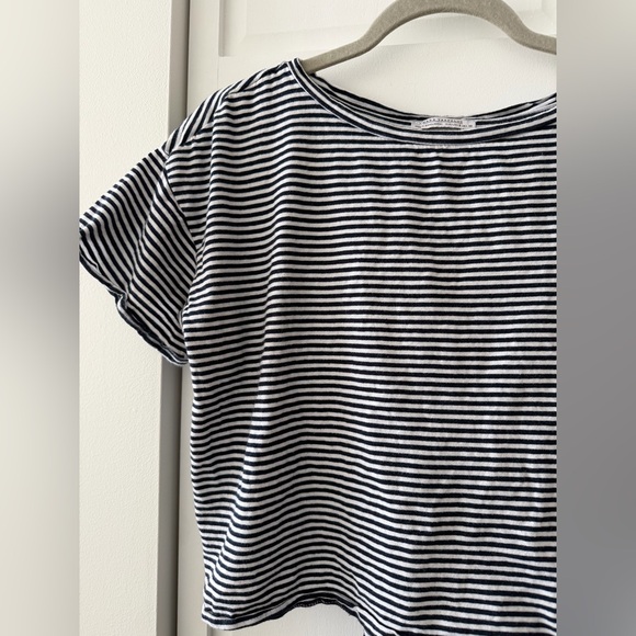 Zara Navy & White Striped Tie Back Crop Top Size S | Open Back Cotton Tee - Picture 4 of 8